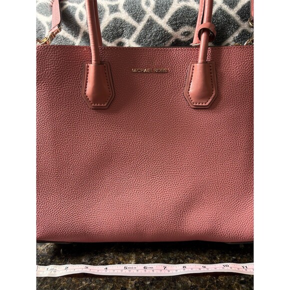 Michael Kors Mercer Large Satchel Tote Womens Pink Gold Hardware Zip Top - Picture 2 of 8